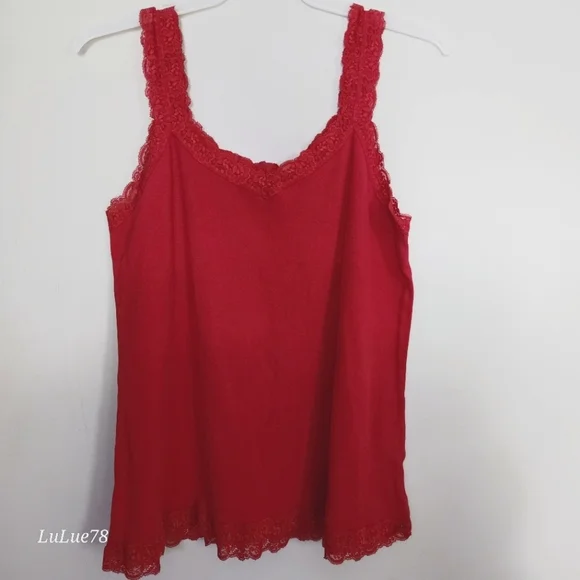 Just My Size Womans Red Tank with Lace Detail 2X - Picture 1 of 8